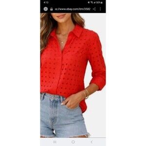 Adiva NWT orange openweave buttonup tunic blouse womens L swim coverup Lagenlook